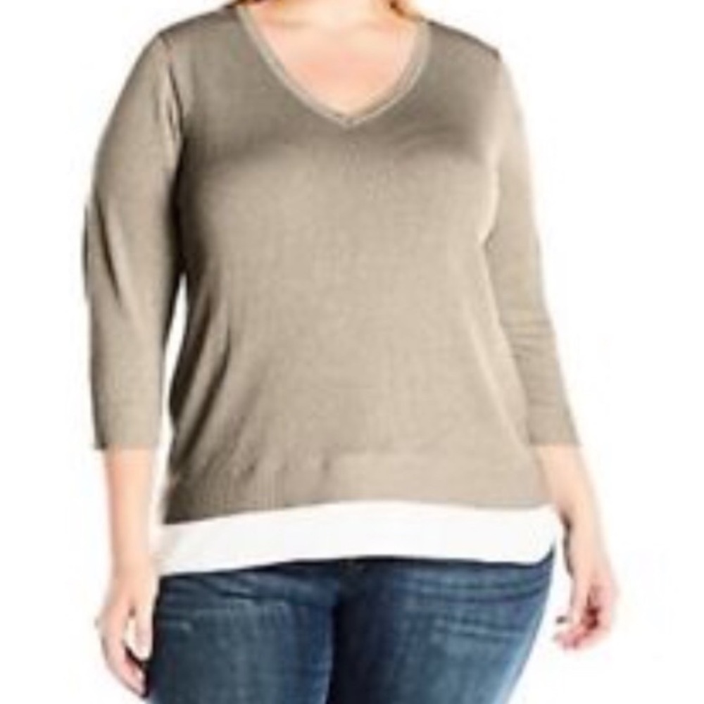 Calvin Klein Women's V-Neck Sweater Tan